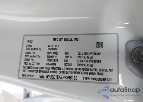 2023 Tesla Model 3 Rear-Wheel Drive from USA, damaged, VIN 5YJ3E1EA7PF409310